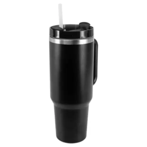 1.2L Double Walled Travel Mug with Straw Black